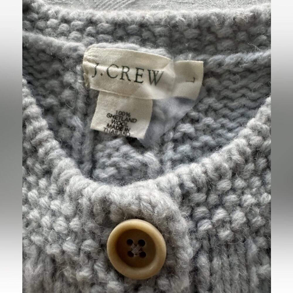 Vintage J.Crew Wool Shetland Chunky Cable Knit Blue Boxy Sweater Cardigan M/L - Picture 7 of 10